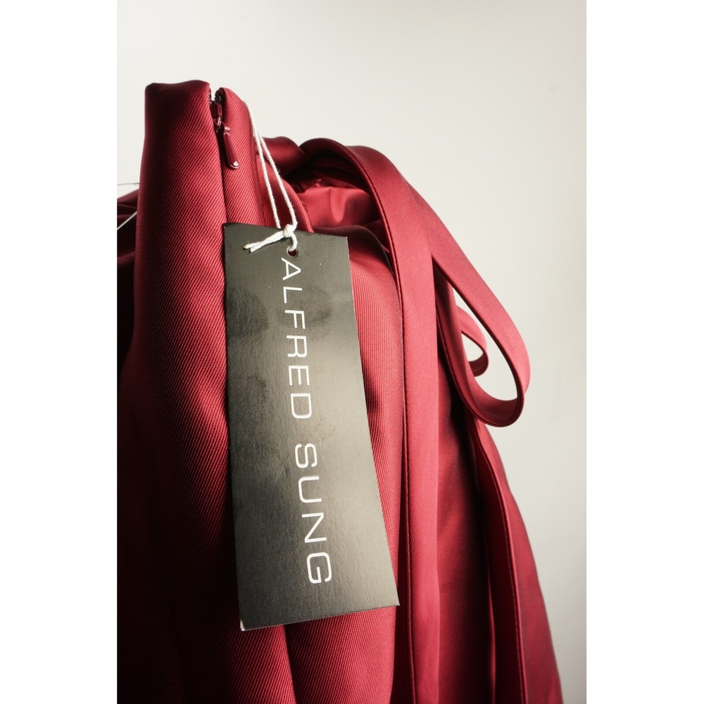 New Alfred Sung Satin Twill Women's 2 Burgundy Halter Lace Up A-Line Maxi Dress‎ - Picture 5 of 9